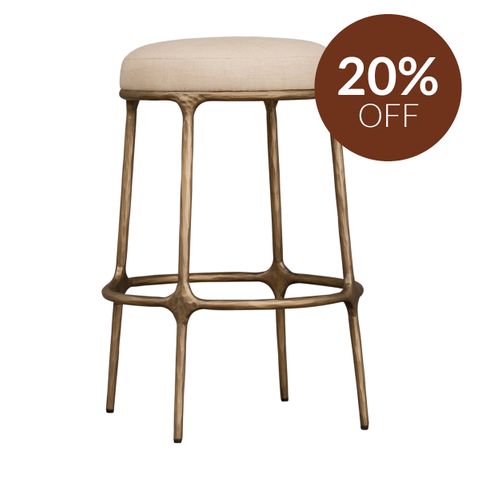 Heston Brass Kitchen Stool - Natural Linen