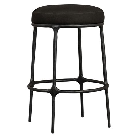 Heston Black Kitchen Stool - Black Linen