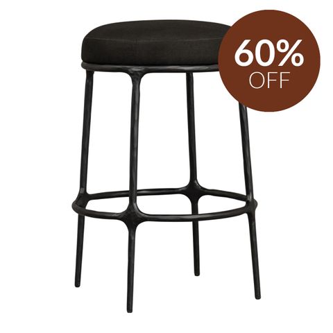 Heston Black Kitchen Stool - Black Linen