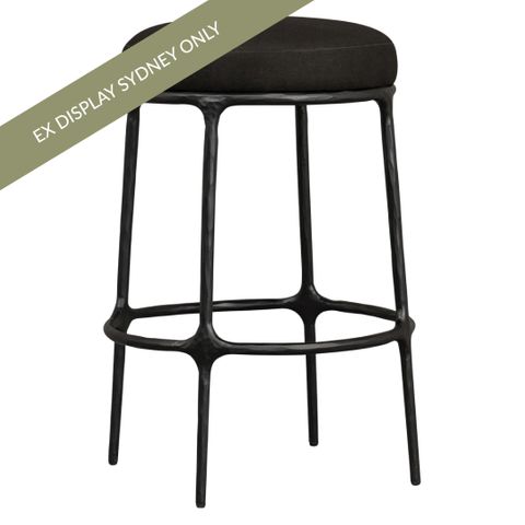 Heston Black Kitchen Stool - Black Linen - OUTLET NSW