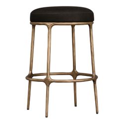 Heston Brass Kitchen Stool - Black Linen