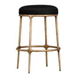 Heston Brass Kitchen Stool - Black Linen