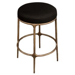 Heston Brass Kitchen Stool - Black Linen