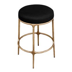 Heston Brass Kitchen Stool - Black Linen
