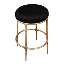 Heston Brass Kitchen Stool - Black Linen