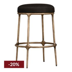 Heston Brass Kitchen Stool - Black Linen