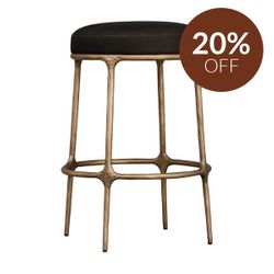 Heston Brass Kitchen Stool - Black Linen