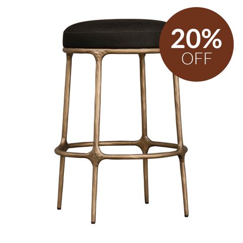 Heston Brass Kitchen Stool - Black Linen