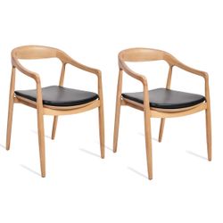 Astrid Ashwood Dining Chair Set of 2  - Natural w Black Leather