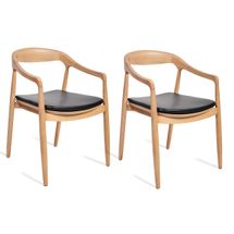 Astrid Ashwood Dining Chair Set - Natural w Black Leather