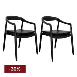 Astrid Ashwood Dining Chair Set of 2 - Black w Black Leather