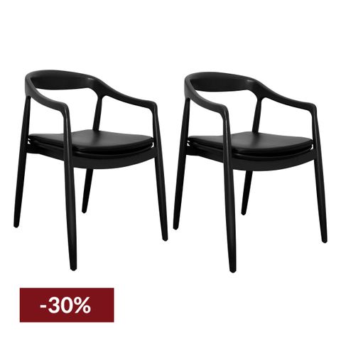 Astrid Ashwood Dining Chair Set of 2 - Black w Black Leather