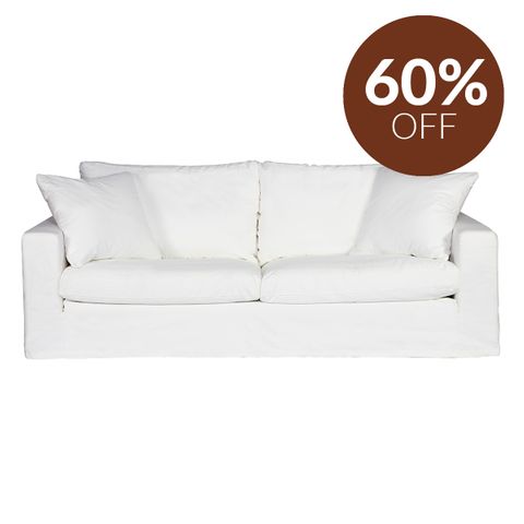 Bungalow 3 Seater Slip Cover Sofa - White Cotton