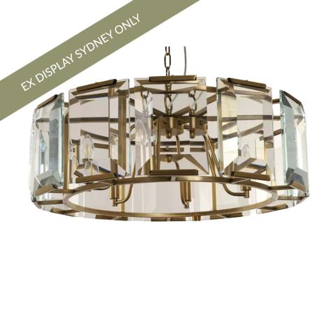 Florence Glass Pendant - Round Antique Brass - OUTLET NSW
