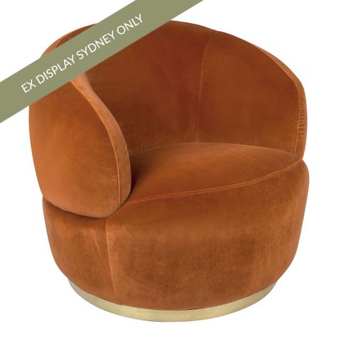 Tubby Swivel Arm Chair - Caramel Velvet - OUTLET NSW