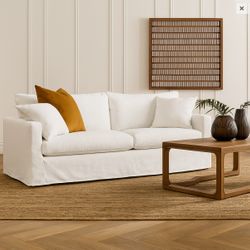 Bungalow 3 Seater Slip Cover Sofa - White Cotton