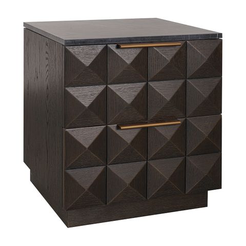 Benedict Smoked Oak Bedside Table - Black Marble