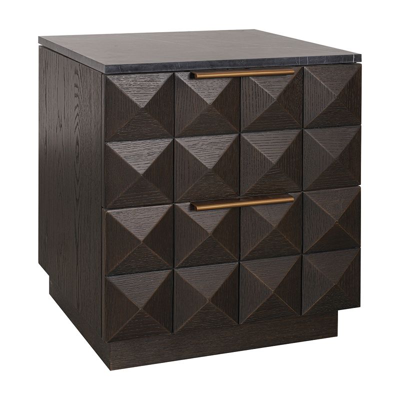 Benedict Smoked Oak Bedside Table - Black Marble