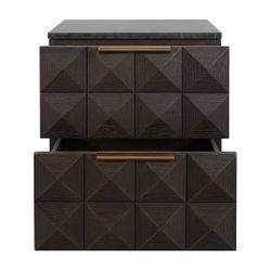 Benedict Smoked Oak Bedside Table - Black Marble