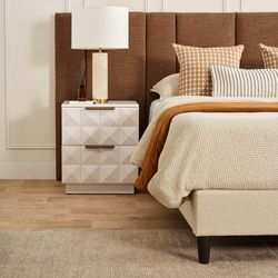 Benedict White Oak Bedside Table - White Marble