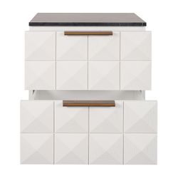 Benedict White Oak Bedside Table - Black Marble