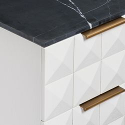 Benedict White Oak Bedside Table - Black Marble