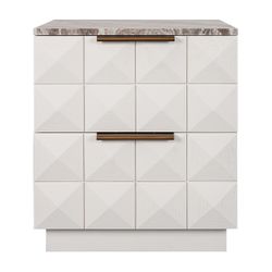 Benedict White Oak Bedside Table - River Brown Marble