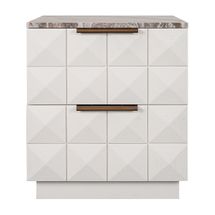 Benedict White Oak Bedside Table - River Brown Marble
