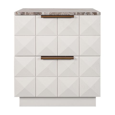 Benedict White Oak Bedside Table - River Brown Marble