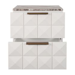 Benedict White Oak Bedside Table - River Brown Marble