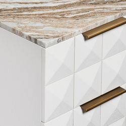 Benedict White Oak Bedside Table - River Brown Marble