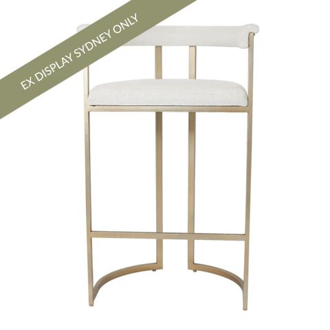 Dino Bar Stool with Upholstered Arms - Natural Linen - OUTLET NSW