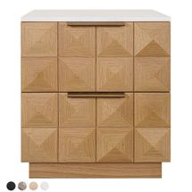 Benedict Natural Oak Bedside Table - White Marble