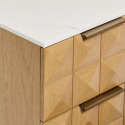 Benedict Natural Oak Bedside Table - White Marble