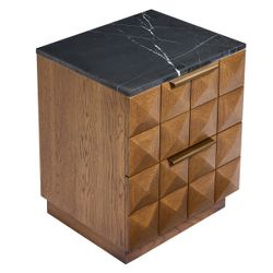 Benedict Walnut Bedside Table - Black Marble