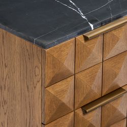 Benedict Walnut Bedside Table - Black Marble