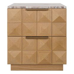 Benedict Natural Oak Bedside Table - River Brown Marble