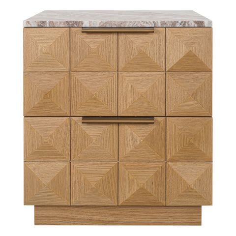 Benedict Natural Oak Bedside Table - River Brown Marble