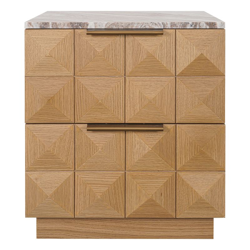 Benedict Natural Oak Bedside Table - River Brown Marble