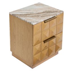 Benedict Natural Oak Bedside Table - River Brown Marble