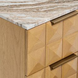 Benedict Natural Oak Bedside Table - River Brown Marble