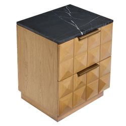 Benedict Natural Oak Bedside Table - Black Marble