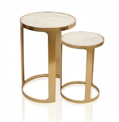 Isabelle Marble Nesting Side Tables - Gold - OUTLET NSW
