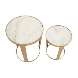 Isabelle Marble Nesting Side Tables - Gold - OUTLET NSW