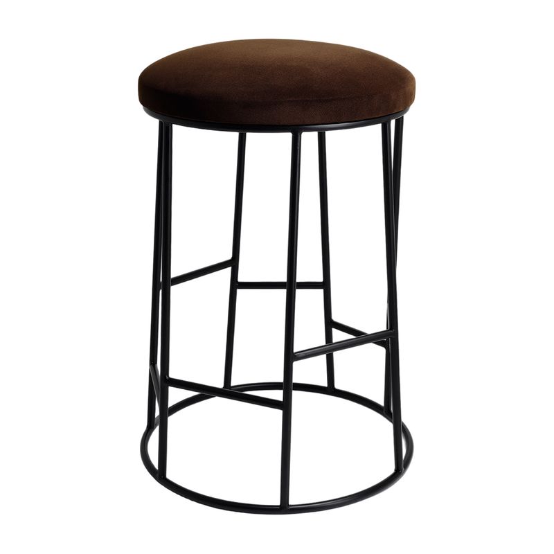 Aiden Black Steel Kitchen Stool - Dark Chocolate Velvet
