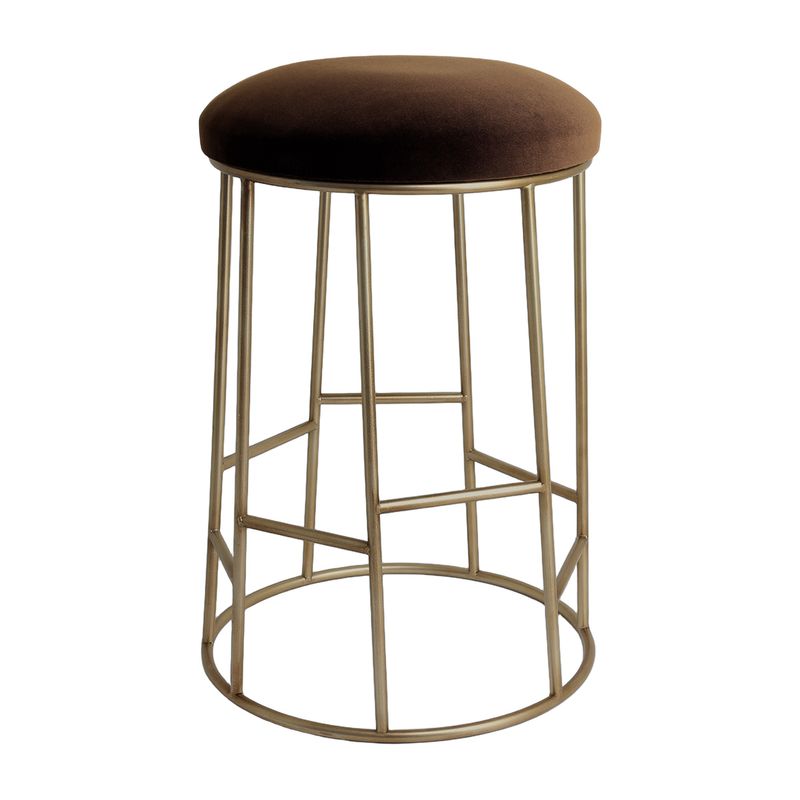 Aiden Gold Steel Kitchen Stool - Dark Chocolate Velvet