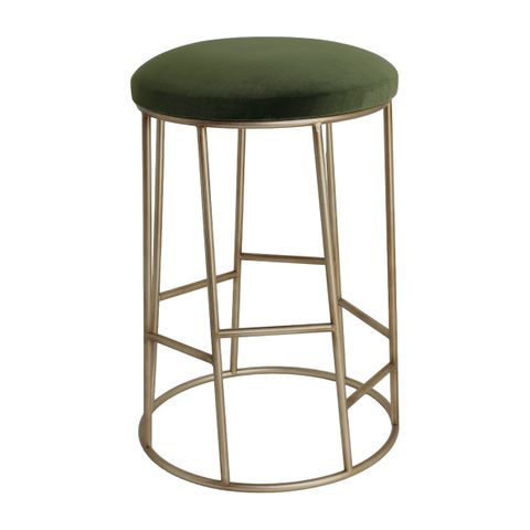 Aiden Gold Steel Kitchen Stool - Moss Velvet