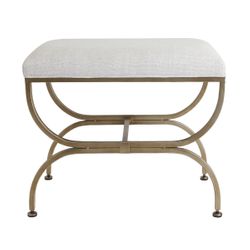 Novak Antique Gold Iron Stool -  Natural Linen