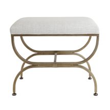 Novak Antique Gold Iron Stool -  Natural Linen
