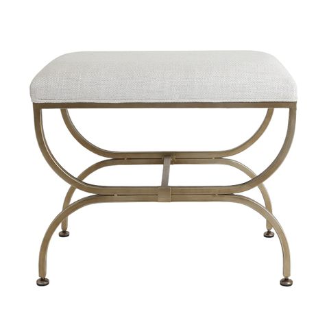 Novak Antique Gold Iron Stool -  Natural Linen